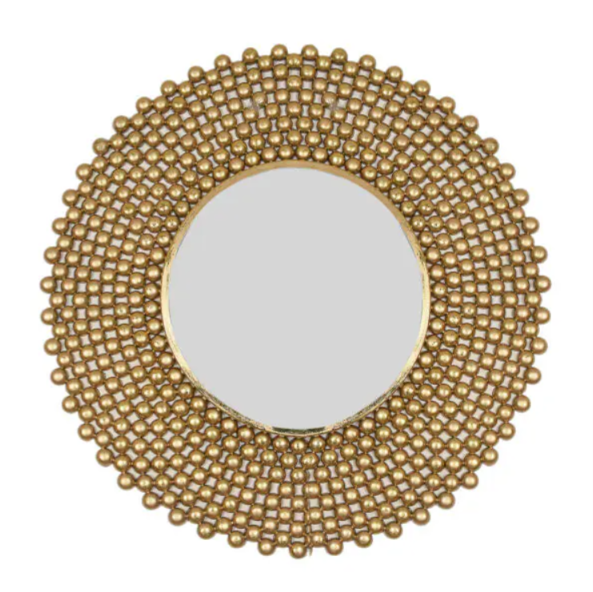Bali Royale Golden Beaded Round Wall Mirror – Luxury Designer Statement Mirror
