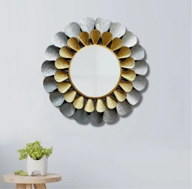 Blooming Petals Luxury Gold Wall Mirror – Handcrafted Floral Accent Mirror