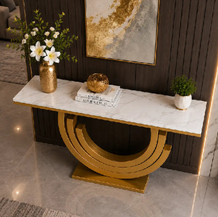 Luxury Marble and Gold Console Table Stunning Arch Design for Spacious Entryways